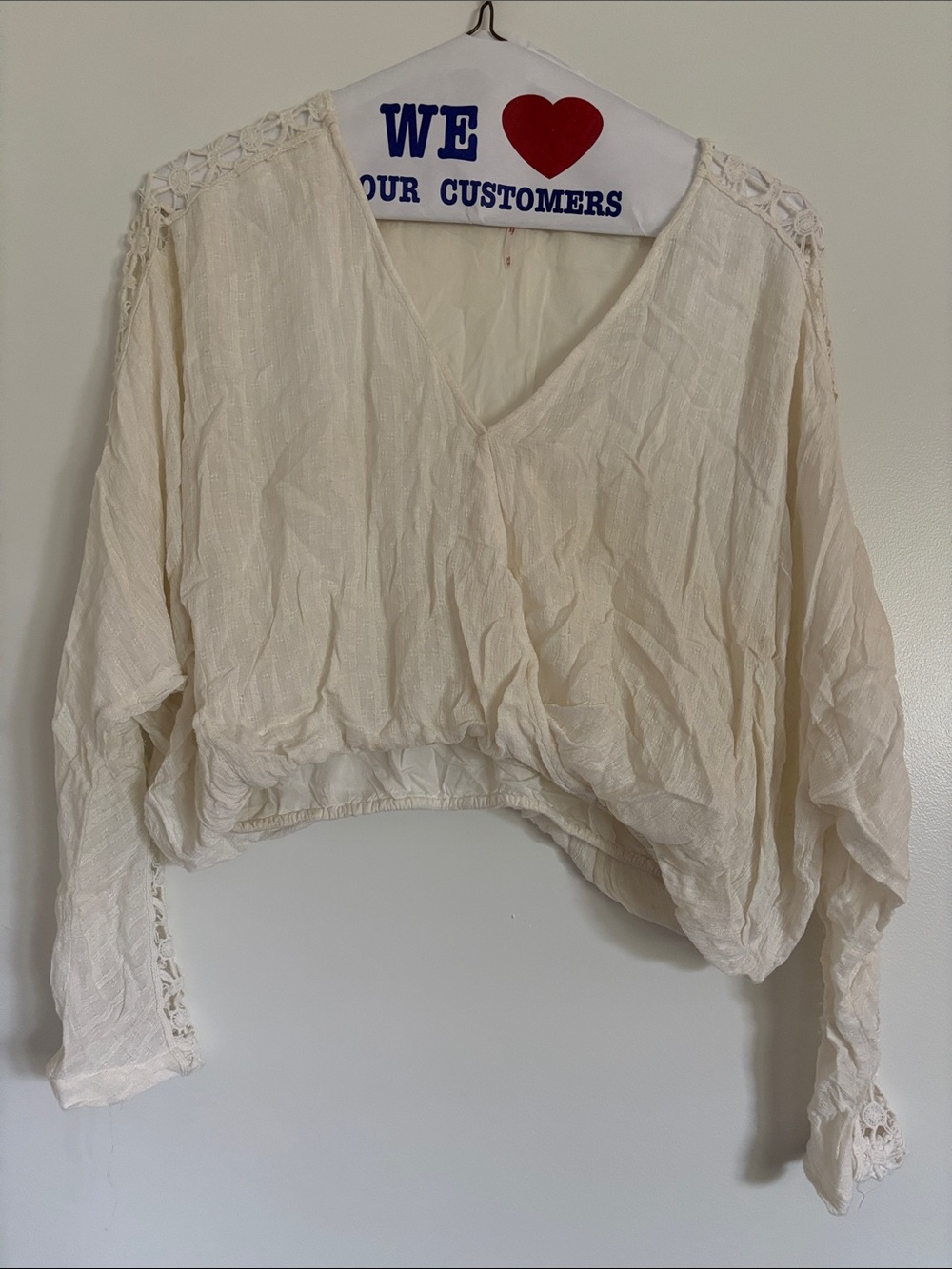 Free People Boho V-Neck Cream Women's Top with Crochet Details